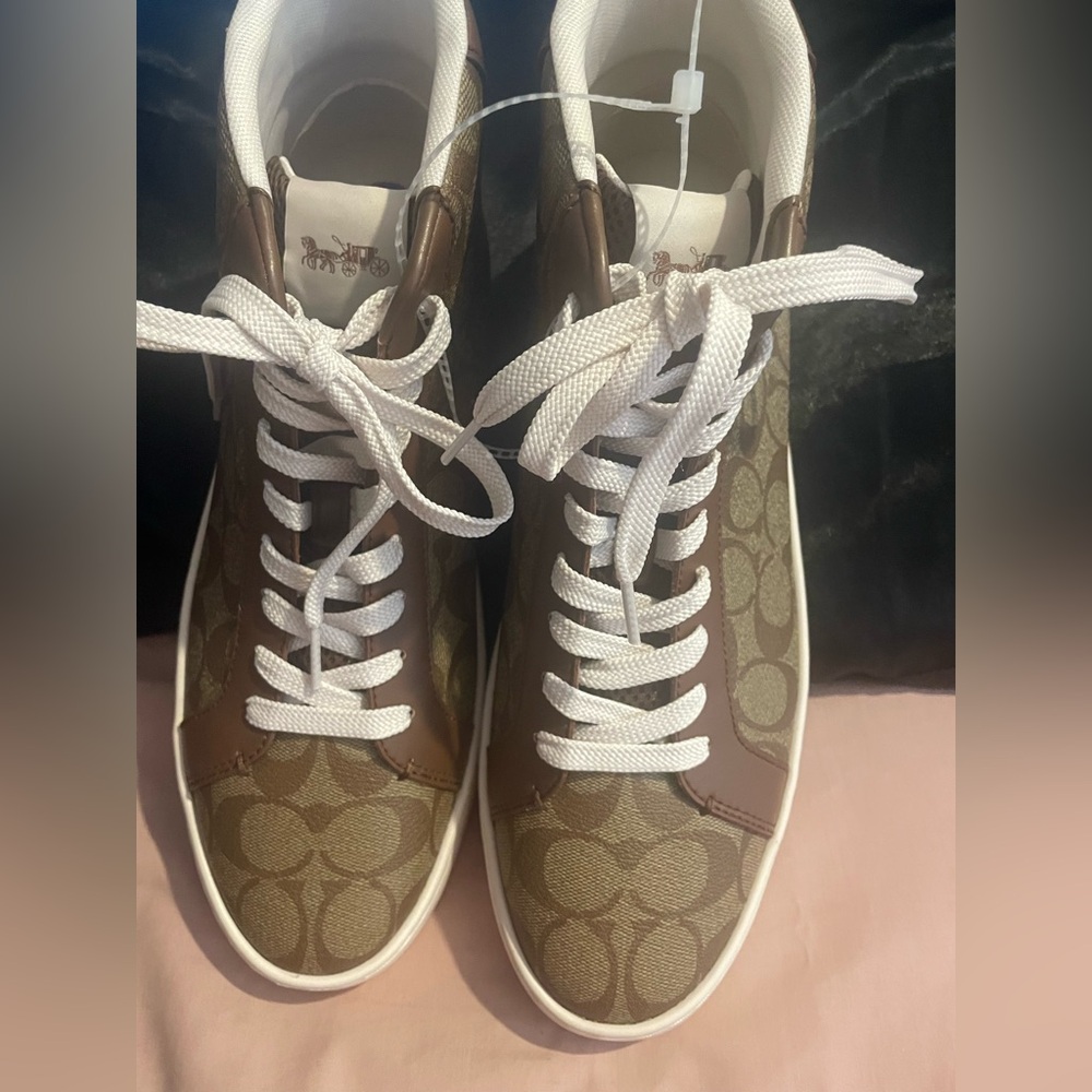 Coach Men’s Brown and White High-Top Sneakers
NWOT